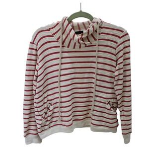 Gibson Striped Funnel Neck Pullover Womens Small Red Cream Cotton Nautical